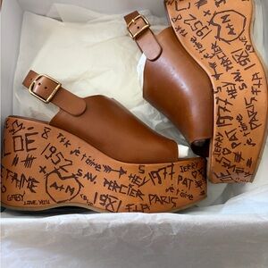 Chloe Brown Graphic Platform Sandals